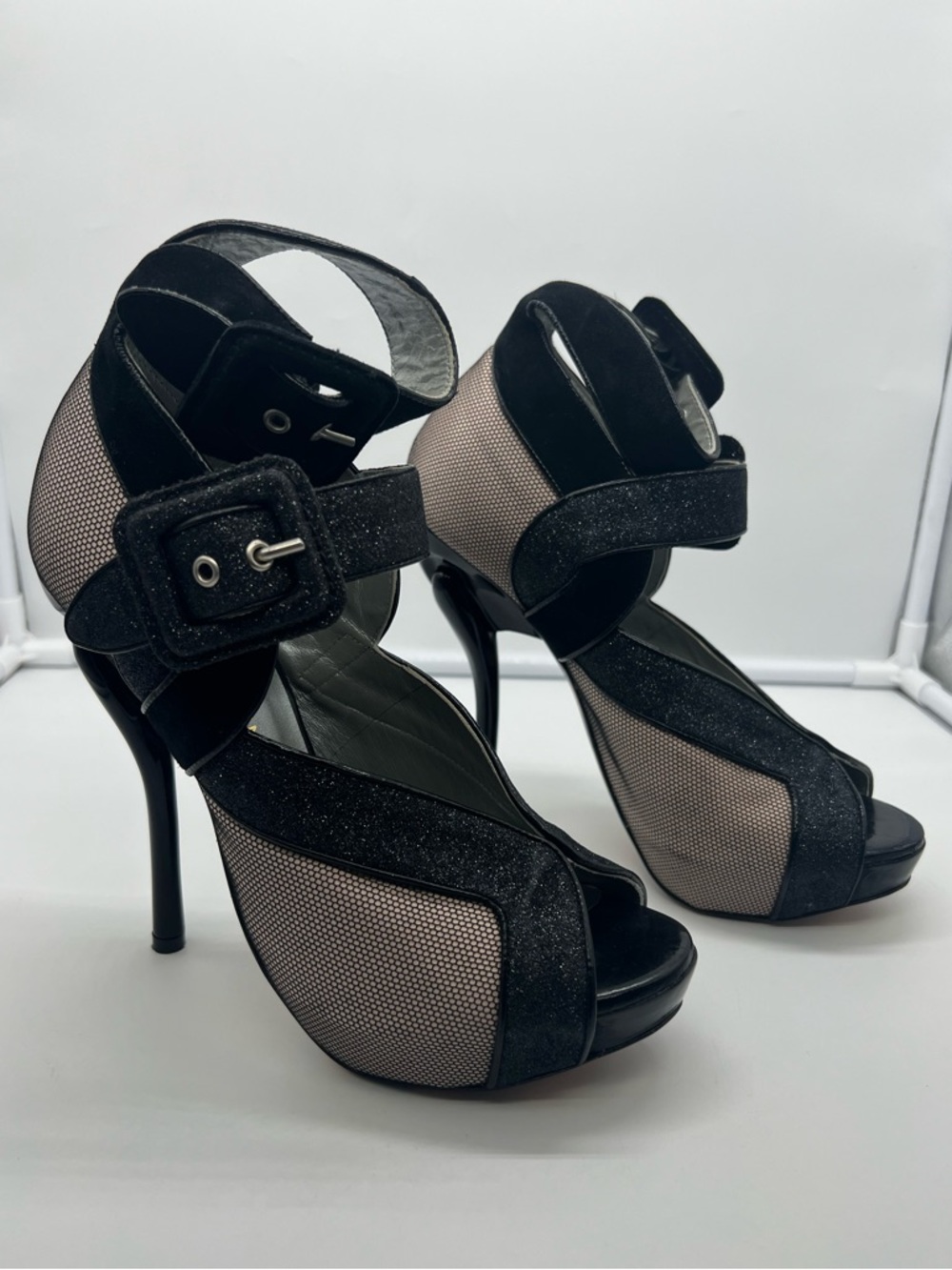GEORGINA GOODMAN Limited Edition Mesh Sky High Platform Peep Toe Heels size 37.5